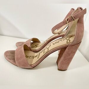 Sam Edelman Dusty Rose Pink Chunky Heel Ankle Strap heels.